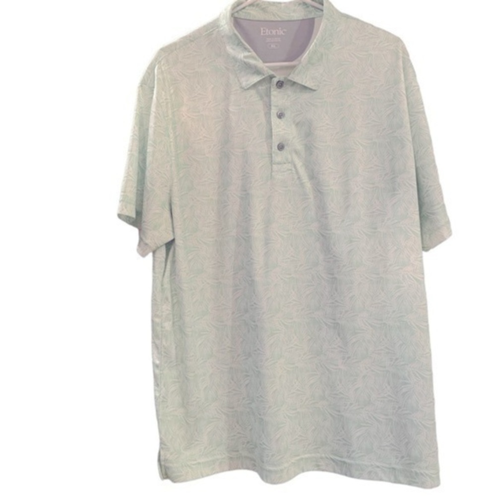 Etonic Size Xlg Large Men's Pastel Green White Palm leaf  Pattern Short Sleeve